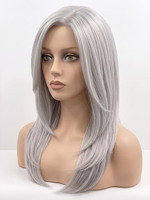 Glamvigor Hybrillia Blend Human Hair Light Grey long layered PRE-CUT Lace Part Wig GLP073