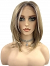 Honey blonde  with platinum blonde highlights strands in the front Straight Synthetic Lace Part Wig GLP053