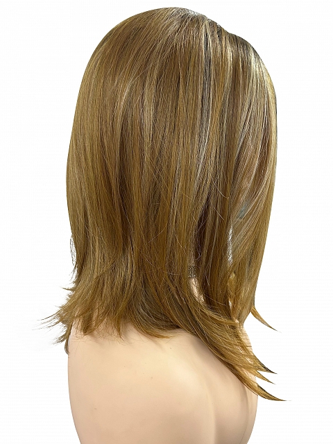 Dark Blonde Evenly Blended with Medium Golden Blonde  shoulder-length layered Straight synthetic Lace Part  wig glp040