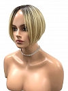 Brown Roots layered on top of Light Blonde short bob Synthetic Wig (Basic Cap) GBC008