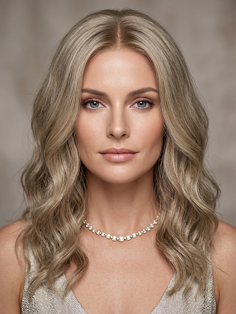 Glamvigor Hybrillia™ Blend Human Hair Natural Ash Brown wavy Lace Part Wig GLP010