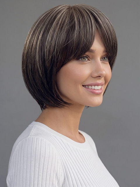 Glamvigor Hybrillia Blend Human Hair Chic Medium Brown Evenly Blended with Light Honey Brown Wig (Basic Cap) GBC008