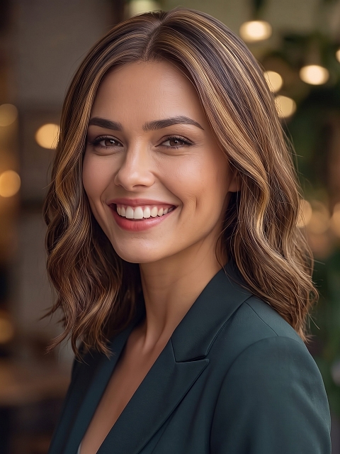 Glamvigor Hybrillia Blend Human Hair Gorgeous Warm Medium Brown with Ginger Blonde  long wavy bob Lace Part Wig GLP020
