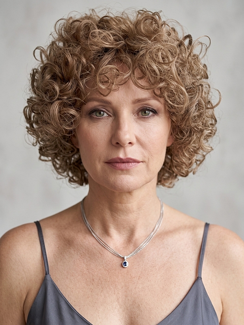 Glamvigor Hybrillia Blend Human HairWarm brown Spiral-wavy layered bob Wig (Basic Cap) GBC014