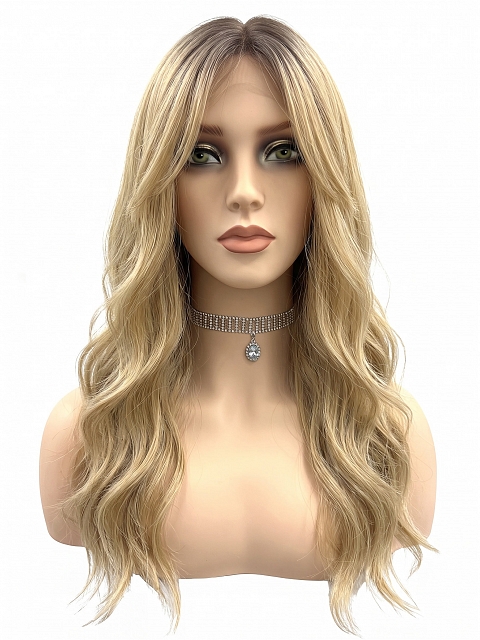 Glamvigor Hybrillia Blend Human Hair Blonde ombre long layered loose wavy Lace Part Wig GLP062