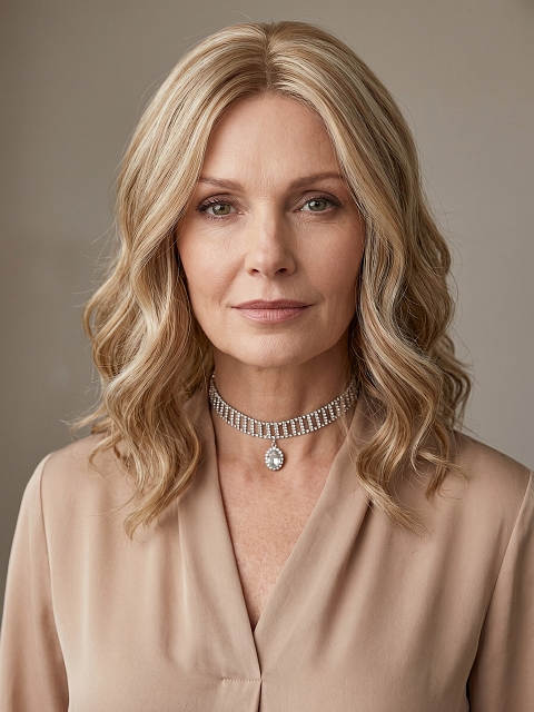 Glamvigor Hybrillia™ Blend Human Hair  Exquisite Blonde shoulder-length wavy  Lace Part Wig GLP029