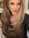 Warm Brown mixed Blonde long straight Synthetic Lace Part Wig GLP002