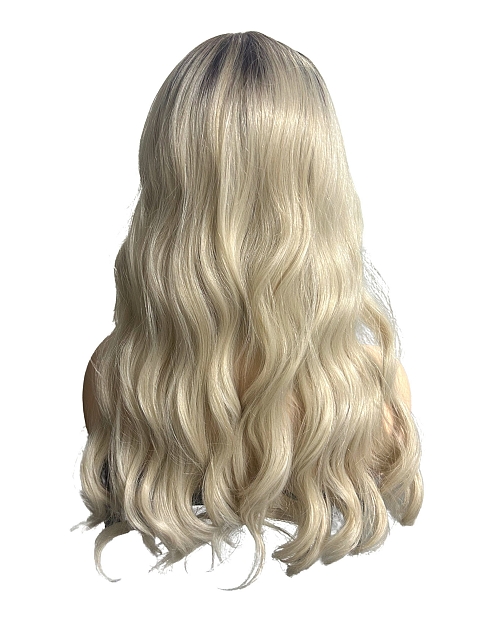 Glamvigor Hybrillia™ Blend Human Hair  Light Platinum Ombre Long Layered Wavy  Lace Part Wig GLP065