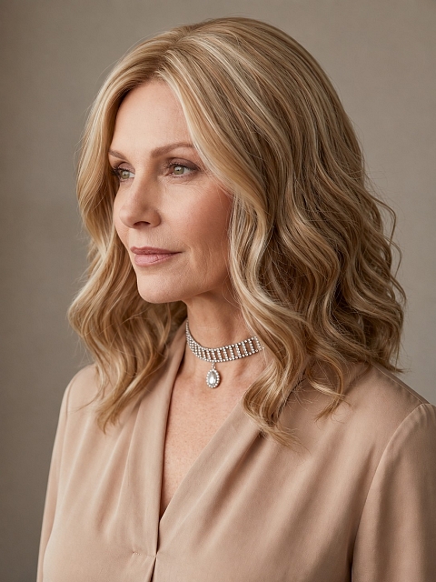 Glamvigor Hybrillia™ Blend Human Hair  Exquisite Blonde shoulder-length wavy  Lace Part Wig GLP029