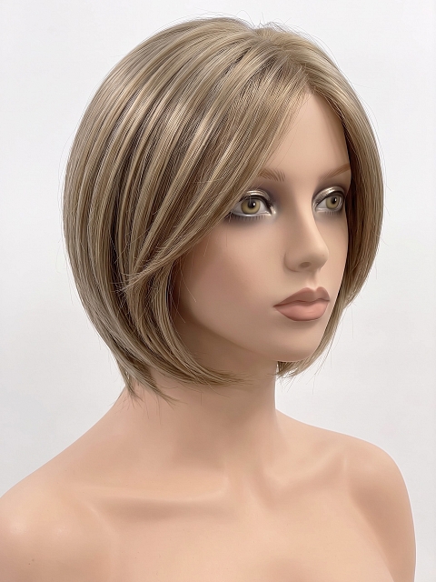 Glamvigor Hybrillia Blend Human Hair Fabulous  edgy Light Ash Blonde short  bob  Mono TOP Wig GMT006