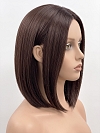 Glamvigor Hybrillia Blend Human Hair Dark Brown base with Light Reddish Brown highlights shoulder-length PRE-CUT Lace Part Wig GLP076