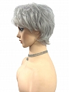 Glamvigor Hybrillia™ Blend Human Hair Light Gray with 20% Medium Brown Evenly Blended with Pure White short, barely waved layered  Wig (Basic Cap) GBC022