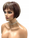 Medium Auburn base with Blonde Highlights Short  bob with soft bangs Synthetic Wig (Basic Cap) GBC005