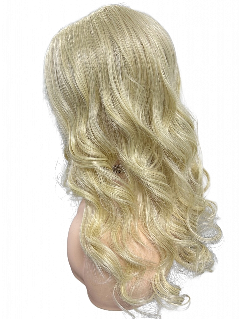 Soft Platinum blonde with Bouncy little wavy Synthetic Lace Part Wig GLP055