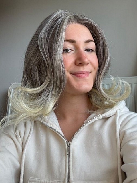 Pretty Auburn mixed  blonde Roots melting into light blonde ends Wavy Bob Synthetic Lace Part Wig GLP017