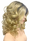 flirty Dark Blonde with Light Copper Blonde Highlights & Golden Brown Roots mid-length layered waves synthetic Lace Part  wig glp037