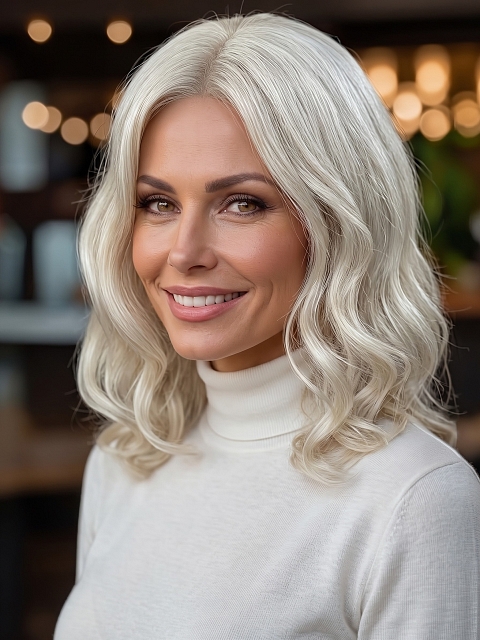 Glamvigor Hybrillia Blend Human Hair Platinum blonde beach wavy with side bangs Lace Part Wig GLP048