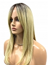 Trendy blonde ombre mixed gold lighlights Medium length with bangs Synthetic Lace Part Wig GLP008