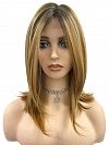 Dark Blonde Evenly Blended with Medium Golden Blonde  shoulder-length layered Straight synthetic Lace Part  wig glp040