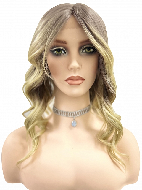 Natural Ash Blonde ombre  soft wavy layered Synthetic Lace Part Wig GLP043