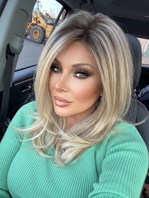 Glamvigor Hybrillia Blend Human Hair Pretty Blonde Ombre Medium layered Straight Lace Part Wig GLP007