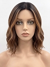 Glamvigor Hybrillia Blend Human Hair  ombre Auburn with  Blonde hights shoulder-length wavy PRE-CUT Lace Part Wig GLP079
