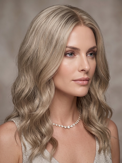 Glamvigor Hybrillia Blend Human Hair Natural Ash Brown wavy Lace Part Wig GLP010
