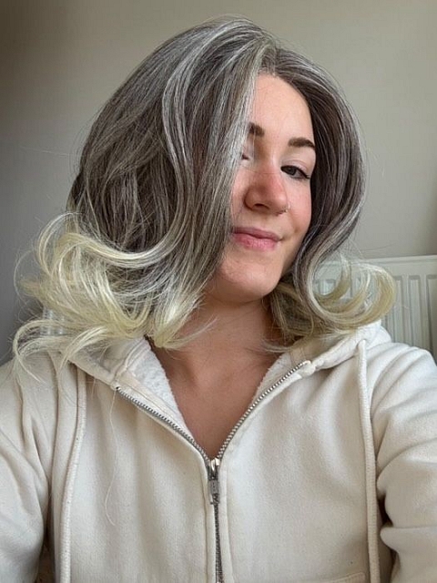 Pretty Auburn mixed  blonde Roots melting into light blonde ends Wavy Bob Synthetic Lace Part Wig GLP017