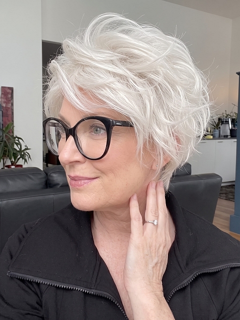 Glamvigor Hybrillia Blend Human Hair Cool Platinum Blonde with Almost White Highlights layered and voluminous short Wig (Basic Cap) GBC017