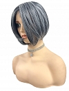 Black mixed silver short bob Synthetic Lace Part Wig GLP050