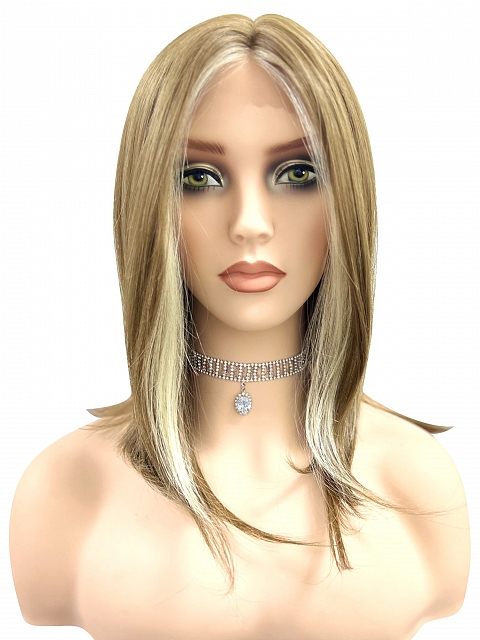 Light Ash Blonde Evenly Blended with Cool Platinum Blonde with side-sweeping  fringe synthetic wig glp035