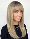Glamvigor Hybrillia Blend Human Hair Elegantblonde ombre with FULL bangs long staright Lace  Wig GLP061
