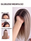Glamvigor Hybrillia Blend Human Hair Blonde Blended Mixed Cool Platinum  with Dark Roots Medium layered Straight PRE-CUT Lace Part Wig GLP077