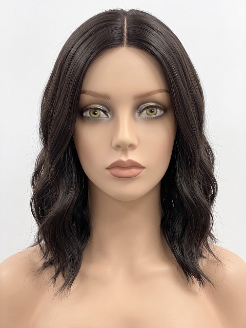 Glamvigor Hybrillia Blend Human Hair  black shoulder-length wavy PRE-CUT Lace Part Wig GLP080