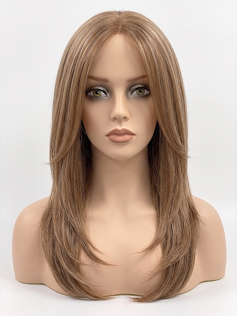 Glamvigor Hybrillia Blend Human Hair Auburn mixed Beige Blonde with side bangs PRE-CUT Lace Part Wig GLP072