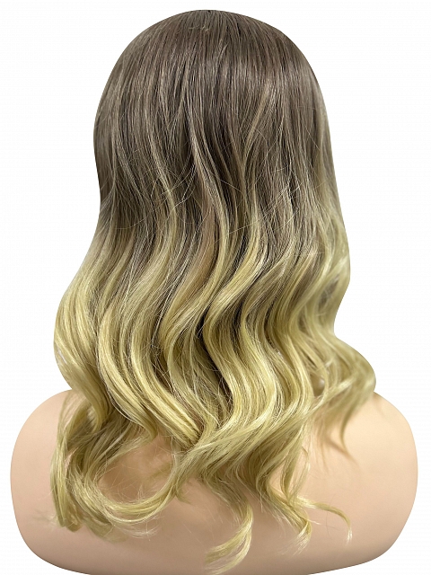 Natural Ash Blonde ombre  soft wavy layered Synthetic Lace Part Wig GLP043