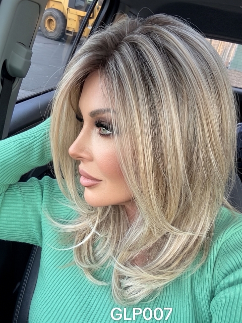 Glamvigor Hybrillia Blend Human Hair Pretty Blonde Ombre Medium layered Straight Lace Part Wig GLP007
