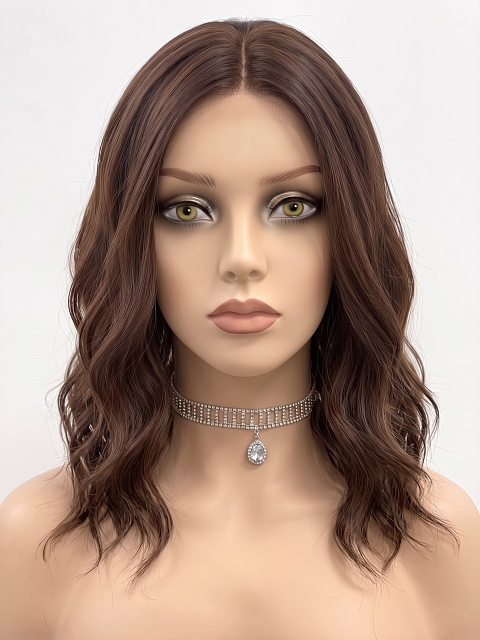 Glamvigor Hybrillia Blend Human Hair Chic Brunette  wavy texture  long bob  Lace Part Wig GLP014