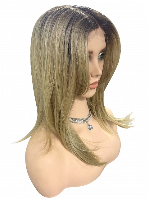 Glamvigor Hybrillia™ Blend Human Hair Natural Gold Brown OMBRE with SIDE bangs Lace Part Wig GLP060