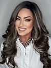 Gorgeous Brown with Light Honey Blonde Highlights and Dark Roots long bouncy barrel wavy  Synthetic Lace Part Wig GLP015