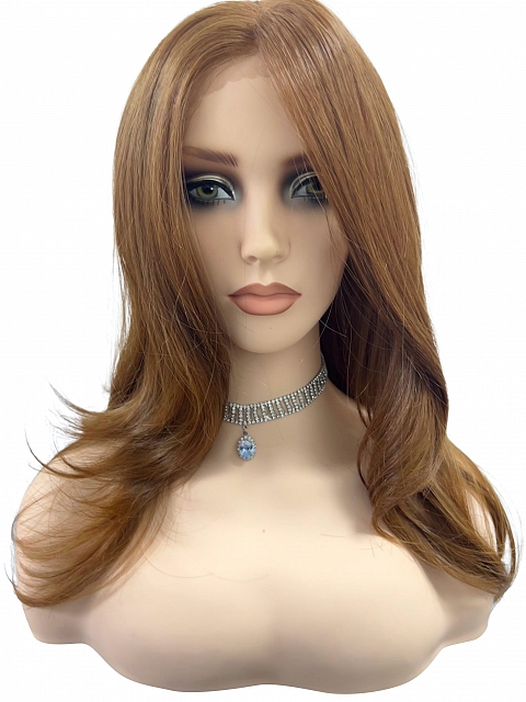 Glamvigor Hybrillia™ Blend Human Hair Ginger copper with light copper highlights long cascading style Synthetic Lace Part Wig GLP058