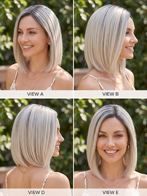  Glamvigor Hybrillia Blend Human Hair ICED BLONDE WITH Dark Roots Straight PRE-CUT Lace Part Wig GLP078