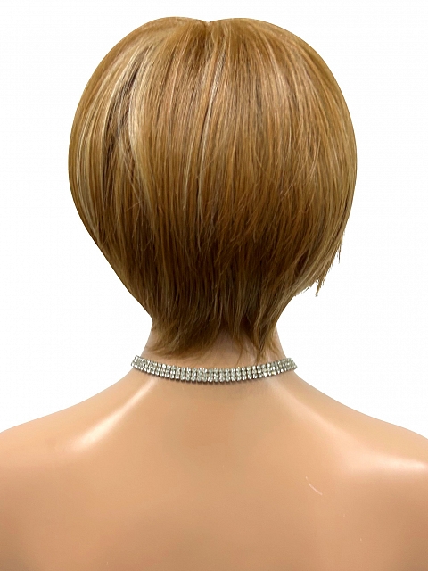 Light Brown with Blonde Highlights Short Layered Bob with Bangs Synthetic Wig (Basic Cap) GBC010