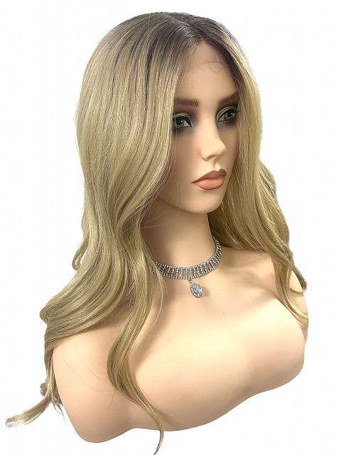 Glamvigor Hybrillia™ Blend Human Hair Blonde ombre long layered loose wavy Lace Part Wig GLP062