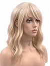 Glamvigor Hybrillia Blend Human Hair blonde wavy with Bangs Lace Part Wig GLP083
