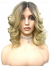 flirty Dark Blonde with Light Copper Blonde Highlights & Golden Brown Roots mid-length layered waves synthetic Lace Part  wig glp037