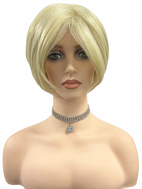 Glamvigor Hybrillia™ Blend Human HairPale Blonde with Slight Platinum Highlighting modern bob Wig (Basic Cap) GBC018
