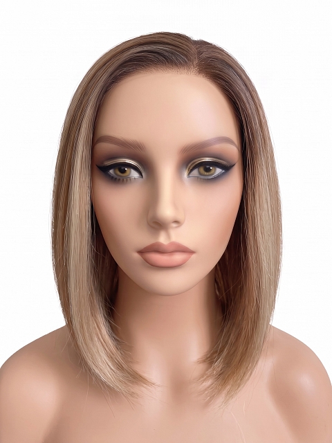 Glamvigor Hybrillia Blend Human Hair  ombre Ginger  with Dark Blonde hights  BOB  style PRE-CUT Lace Part Wig GLP081