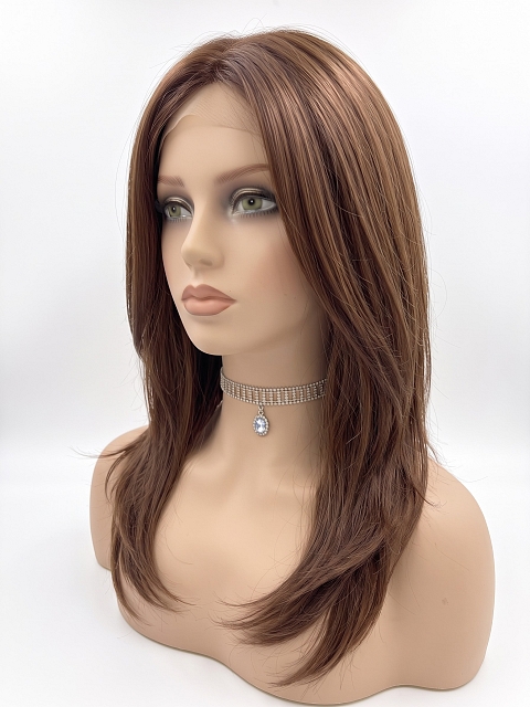 Glamvigor Hybrillia Blend Human Hair Soft dark brown long layered straight Lace Part Wig GLP005