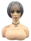 Glamvigor Hybrillia™ Blend Human Hair Grey with 40% white Blended short  length with full bangs bob Wig (Basic Cap) GBC021